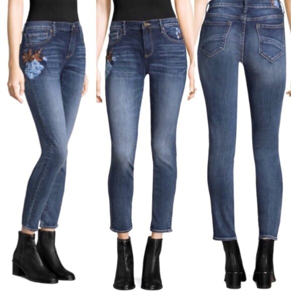 DRIFTWOOD Jeans Marilyn Boho Embroidered Floral Skinny Mid Rise Artsy Size 28 - Picture 1 of 15